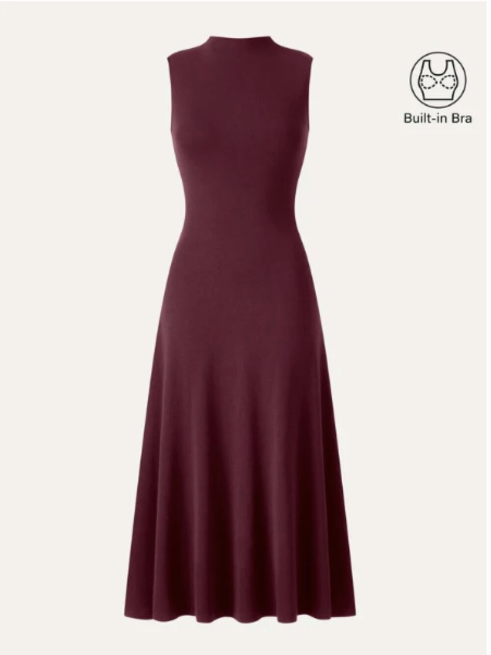 NWT OGL Eco-Mousse Mock Neck Sleeveless A-Line Midi Dress Built in Bra Ruby XL